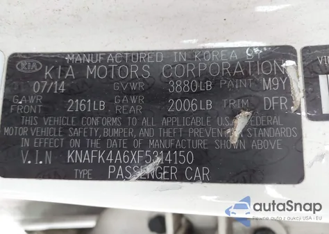 2015 Kia Forte Lx z USA, uszkodzony, nr VIN KNAFK4A6XF5314150